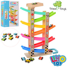 Трек з дерев’яними машинками Крутий спуск Tree Toys, 7 похилих спусків, 8 машинок