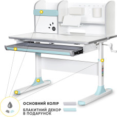 Дитячий стіл Mealux Edmonton Multicolor BL з полицею  - cтільниця біла / накладки сірі і блакитні