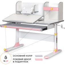 Дитячий стіл Mealux Vancouver Multicolor PN з полицею  - стільниця біла / накладки сірі і рожеві