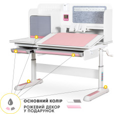 Дитячий стіл Mealux Winnipeg Multicolor WG + PN  - cтільниця біла / ніжки білі, накладки сірі і рожеві
