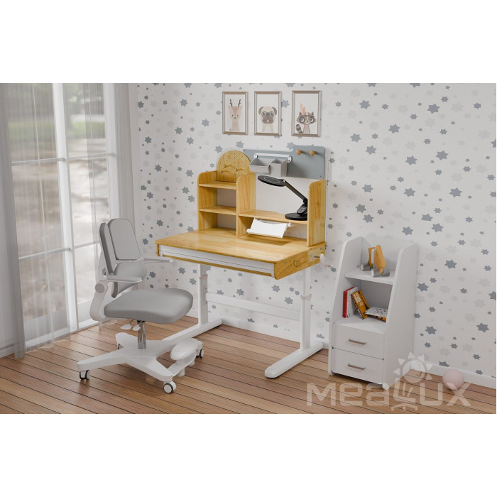 Дитячий стіл Mealux Timberdesk S  - стільниця дерево / ніжки білі