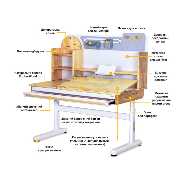 Дитячий стіл Mealux Timberdesk L  - стільниця дерево/ніжки білі