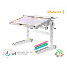 Дитячий стіл Mealux Ergowood L Multicolor W Energy  - стільниця біла / накладки на ніжках сірі