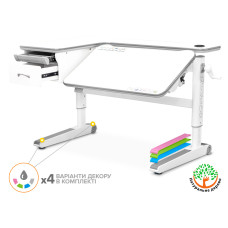 Дитячий стіл Mealux Woodville Multicolor W Energy  - стільниця біла / накладки на ніжках сірі