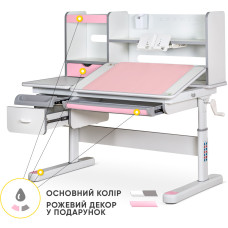 Дитячий стіл Mealux Florida Multicolor PN  - стільниця біла / ніжки білі з сірими і рожевими накладками