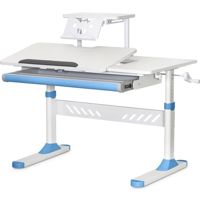 Дитячий стіл ErgoKids TH-310 з полицею S30 Blue  - стільниця біла / накладки на ніжках блакитні