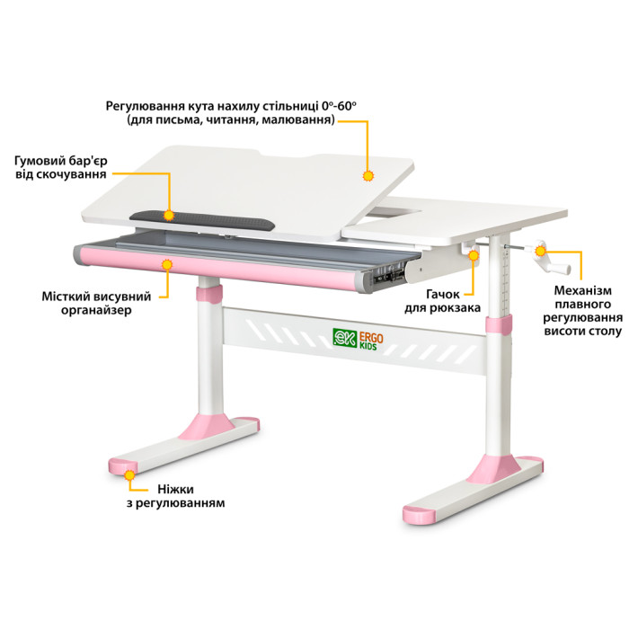 Дитячий стіл Ergokids TH-310 Lite Pink