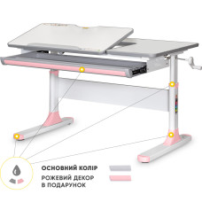Дитячий стіл Mealux Vancouver Multicolor PN Lite  - стільниця біла / накладки сірі та рожеві