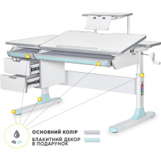 Дитячий стіл Mealux Hamilton Multicolor BL з полицею S-50  - стільниця біла / накладки сірі і блакитні