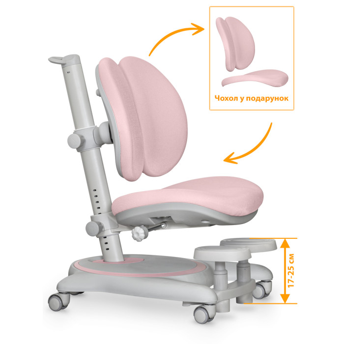 Дитяче крісло Mealux Ortoback Duo Base Pink  -  оббивка рожева однотонна