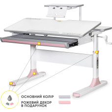 Дитячий стіл Mealux Edmonton Multicolor PN з полицею S50  - стільниця біла / накладки сірі і рожеві