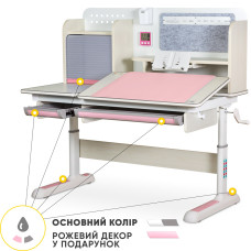 Дитячий стіл Mealux Winnipeg Multicolor MG + PN  - cтільниця береза / ніжки білі, накладки сірі і рожеві