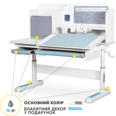 Дитячий стіл Mealux Winnipeg Multicolor WG + BL  - стільниця біла / ніжки білі, накладки сірі і блакитні