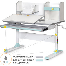 Дитячий стіл Mealux Vancouver Multicolor BL з полицею  - стільниця біла / накладки сірі і блакитні