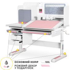 Дитячий стіл Mealux Winnipeg Multicolor Plus WG Pink  - стільниця біла / накладки на ніжках рожеві